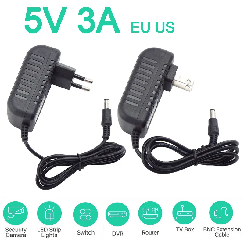 

5.5*2.5mm AC 100-240V to DC 5V 3A CCTV Camera Adapter Power Supply Converter Wall Charger Switch Led Transformer Charging