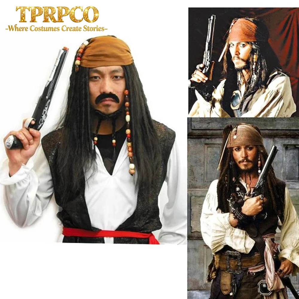 halloween costume for men adult pirate captain jack sparrow wigs hat pirates of the caribbean cosplay Accessories
