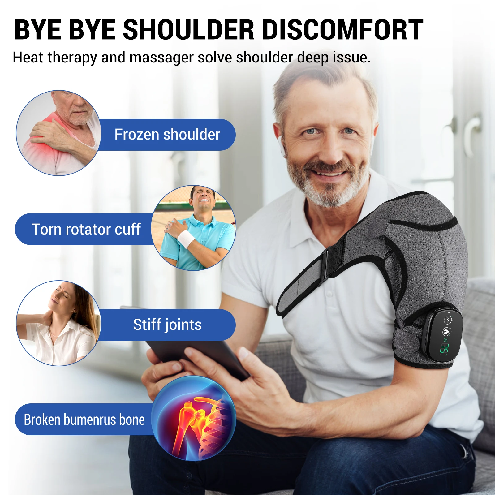 Electric Heating Shoulder Massage Belt Pad Vibration Shoulder Massage Pad Support Brace Arthritis Joint Pain Relief Health Care