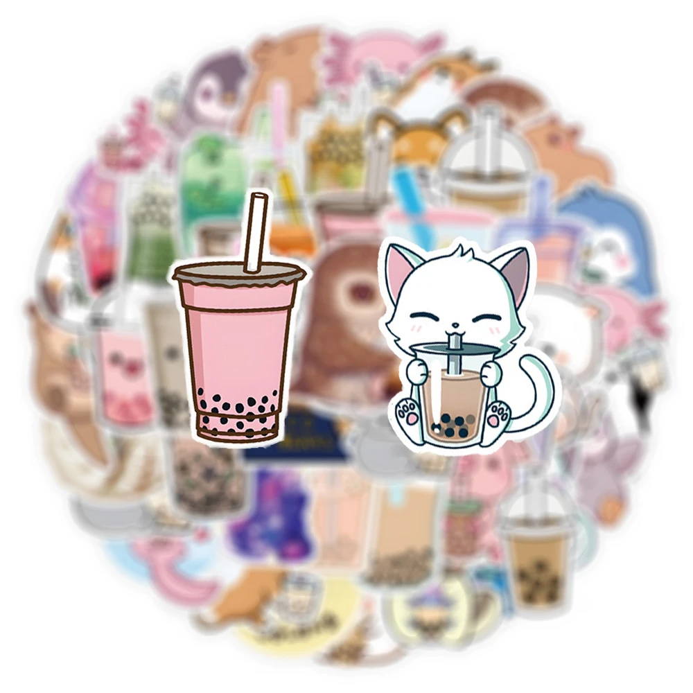 

10/30/50pcs Creative Animal Pearl Milk Tea Stickers Cute Cartoon Decals Decoration Decals DIY Suitcase Phone Laptop Sticker Pack