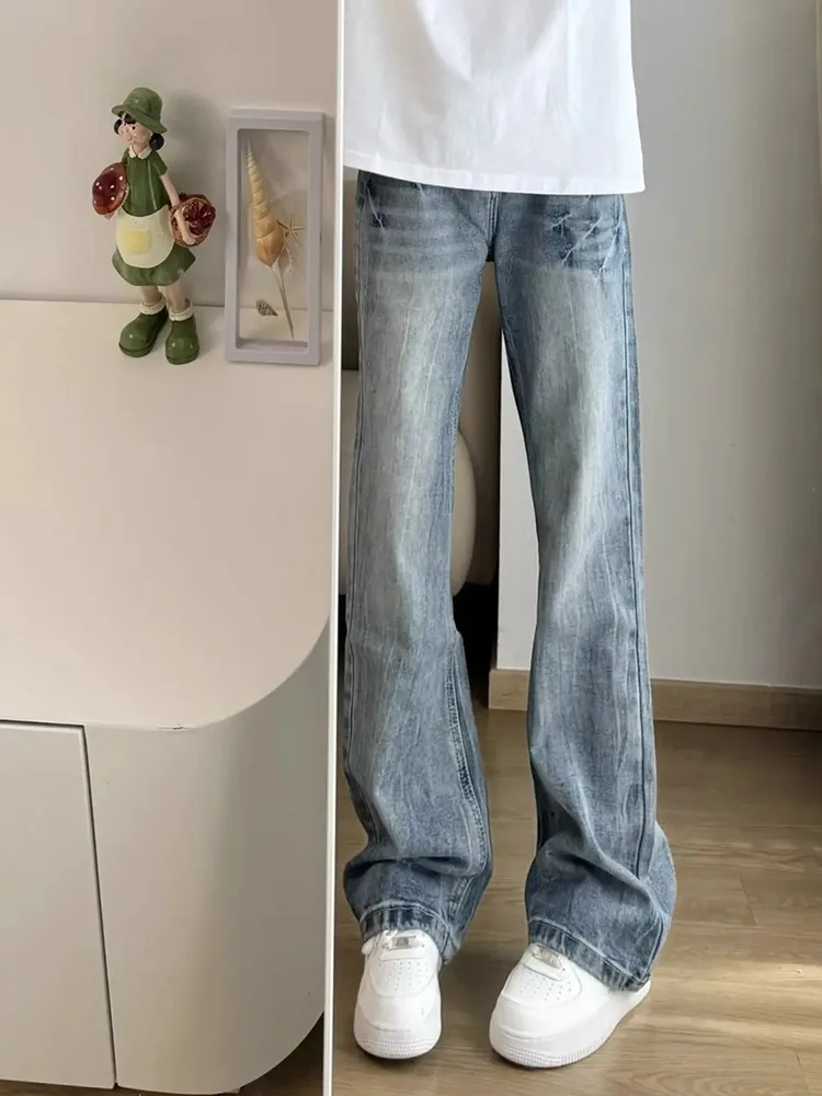 

Американские джинсы Sle Bell Bot, мужские летние новые трендовые прямые повседневные длинные брюки в стиле ретро, широкие джинсы