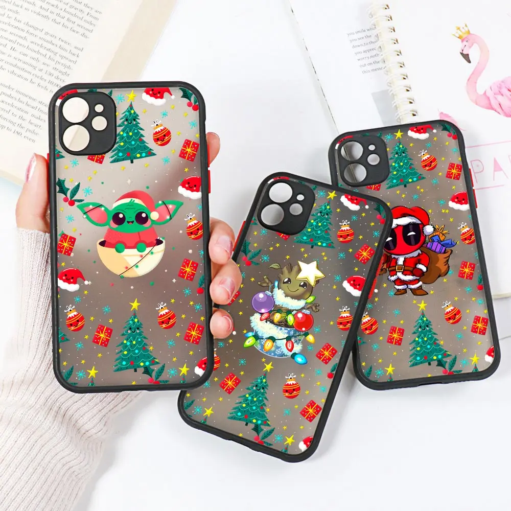 Christmas Marvel Spiderman Groot Coque For iPhone 16 Phone Case 15 11 13 14 12 Pro Max Mini XS XR 16 Pro 7 8 Plus SE Matte Cover