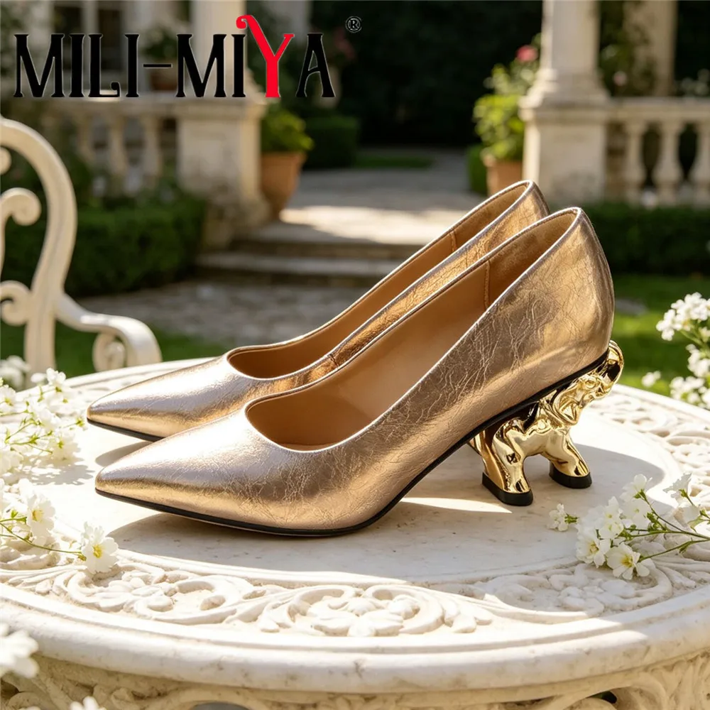 

Классические женские туфли MILI-MIYA из телячьей кожи с заостренным носком и массивным каблуком в форме слона, размеры 34-43.