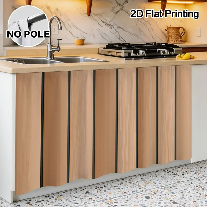 VIKAMA Brown Striped Cabinet Curtains Dustproof Kitchen Wardrobe Bookcase Curtains Machine Washable Home Decor