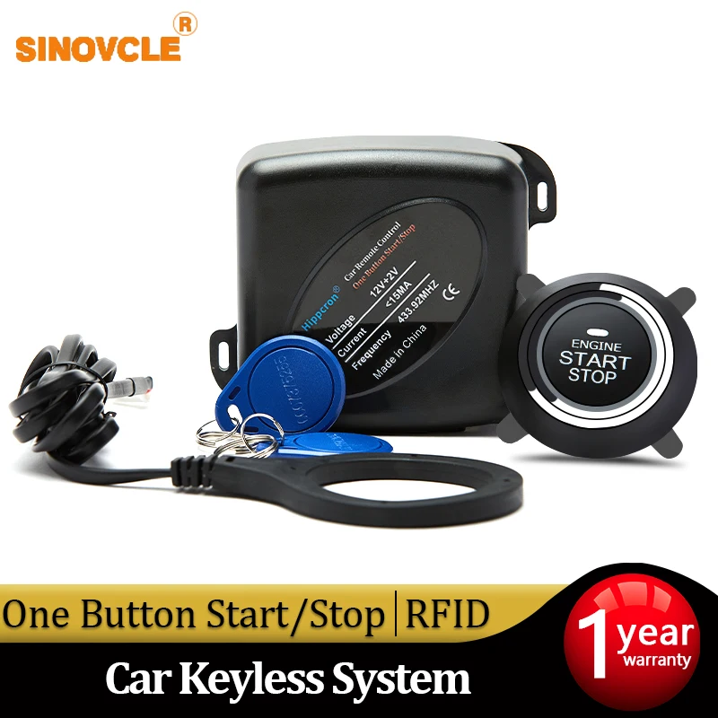 Hippcron Car Alarm Start Stop Button Engine RFID Keyless Entry System Push Button Starter Stop Auto