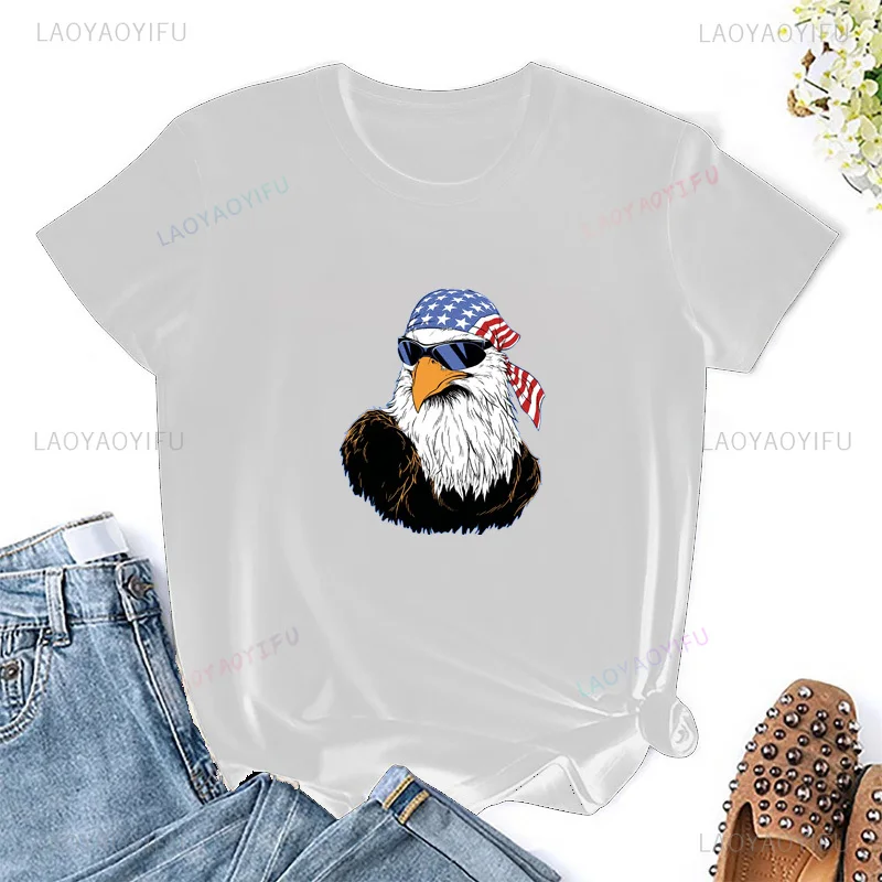 July 4th Patriotic Eagle chic novel printed pattern street wear fashion casual trend summer daily unisexes short-sleeved T-shirt