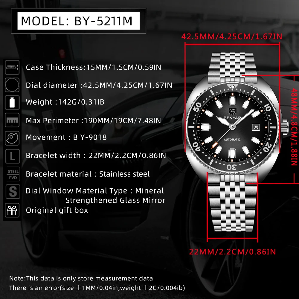 2025 New BRNYAR Luxury Retro Men's Automatic Mechanical Watch 42mm Calendar 50m Water Resistant Luminous Wristwatch