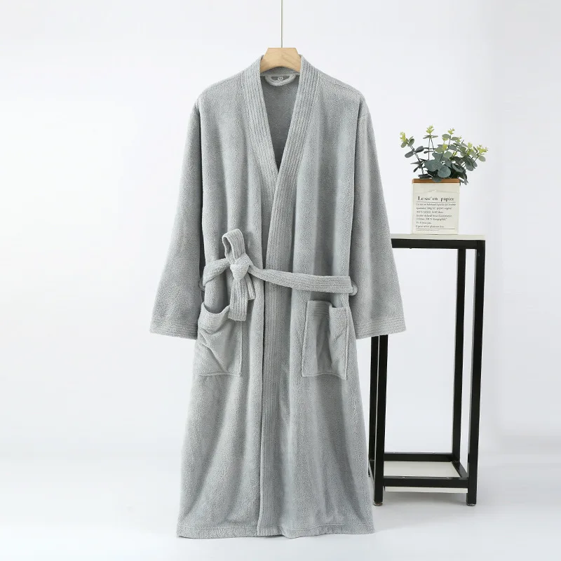 2024 Autumn Winter Men Women Solid Robe Male Fleece Bathrobe Long Sleeve Top Quality Gown Men Casual Simple Peignoir Robe