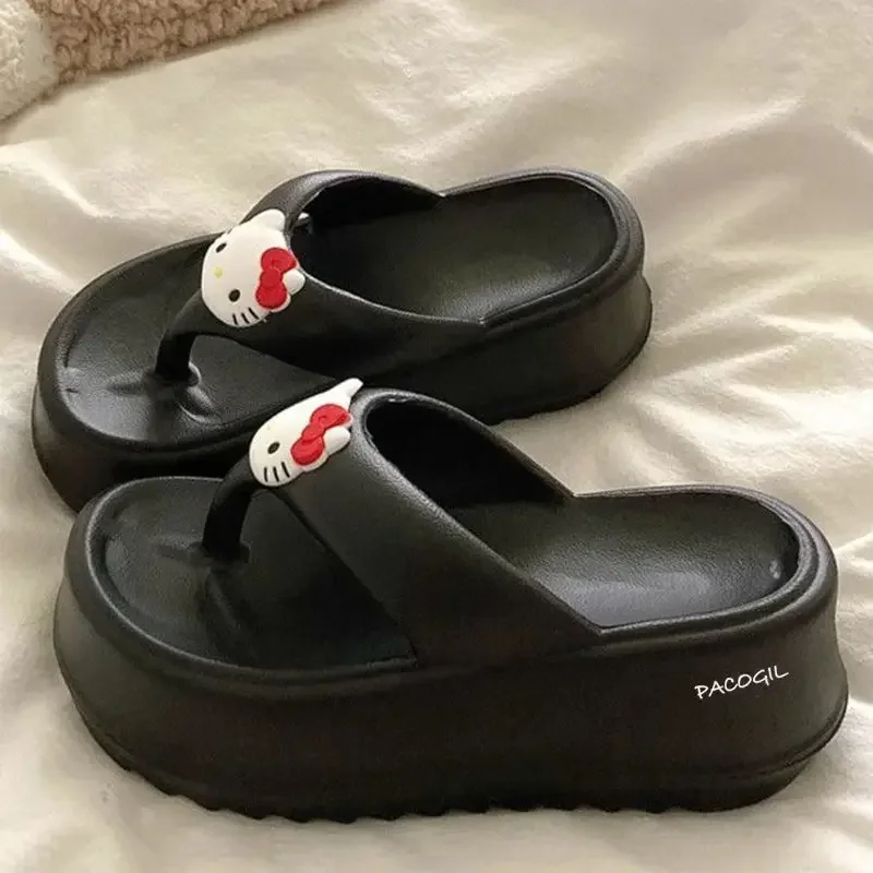 

Sanrio Hello Kitty, шлепанцы, милая женская верхняя одежда с героями мультфильмов, пляжная обувь, кавайные тапочки на толстой подошве с сердечком для девочек