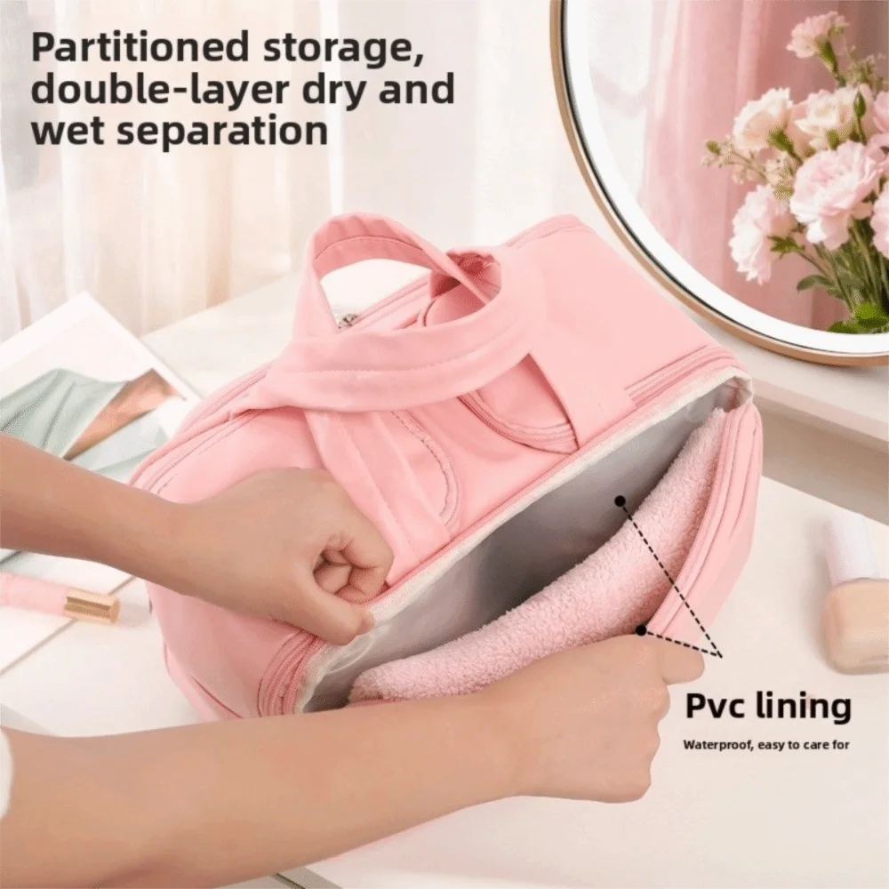 

Durable Large Capacity Travel Toiletry Bag Lightweight PU Travel Storage Case Water-resistant Handle Makeup Organizer Camping