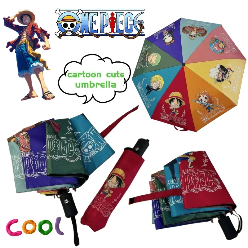New One Piece Monkey·D·Luffy Roronoa Zoro Sanji cartoon cute fully automatic umbrella student rain or shine folding umbrella