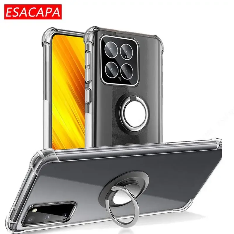 Magnetic Ring Stand Holder Phone Case For Xiaomi 14T Pro Transparent Soft TPU Shockproof Cover For Mi 13T Pro 12T 11T 10T Pro