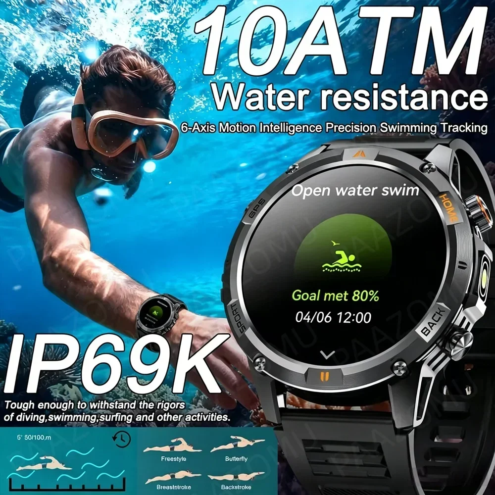 Military Men T-Rex3 Ultra GPS Track Smart Watch 580mAh Battery Bluetooth Call Waterproof Flashlight Compass Outdoor Smart watch