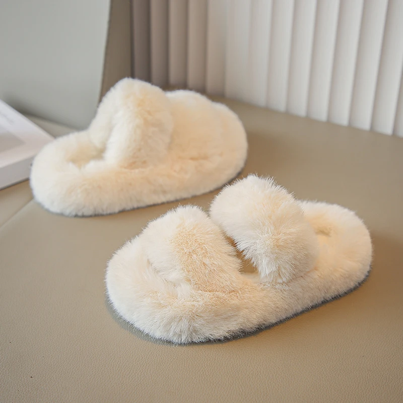 Childrens Furniture Slippers Khaki Warm Wool Girls Boys Soft Fur Slippers Autumn Winter Beige White Outside Kids Cotton Slippers