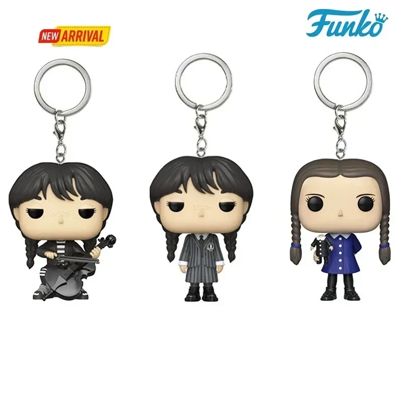 NEW Funko Pop The Addams Family Wednesday Double Fried Dough Twists Braid Violin Pocket Pop Keychain Doll PVC Figures Kids Toys