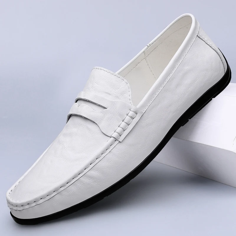 

Spring Autumn Mens Casual Leather Loafers Men Loafer Shoes Mocasines Hombre Mocassini White Black Slip-On Big Size Dropshipping