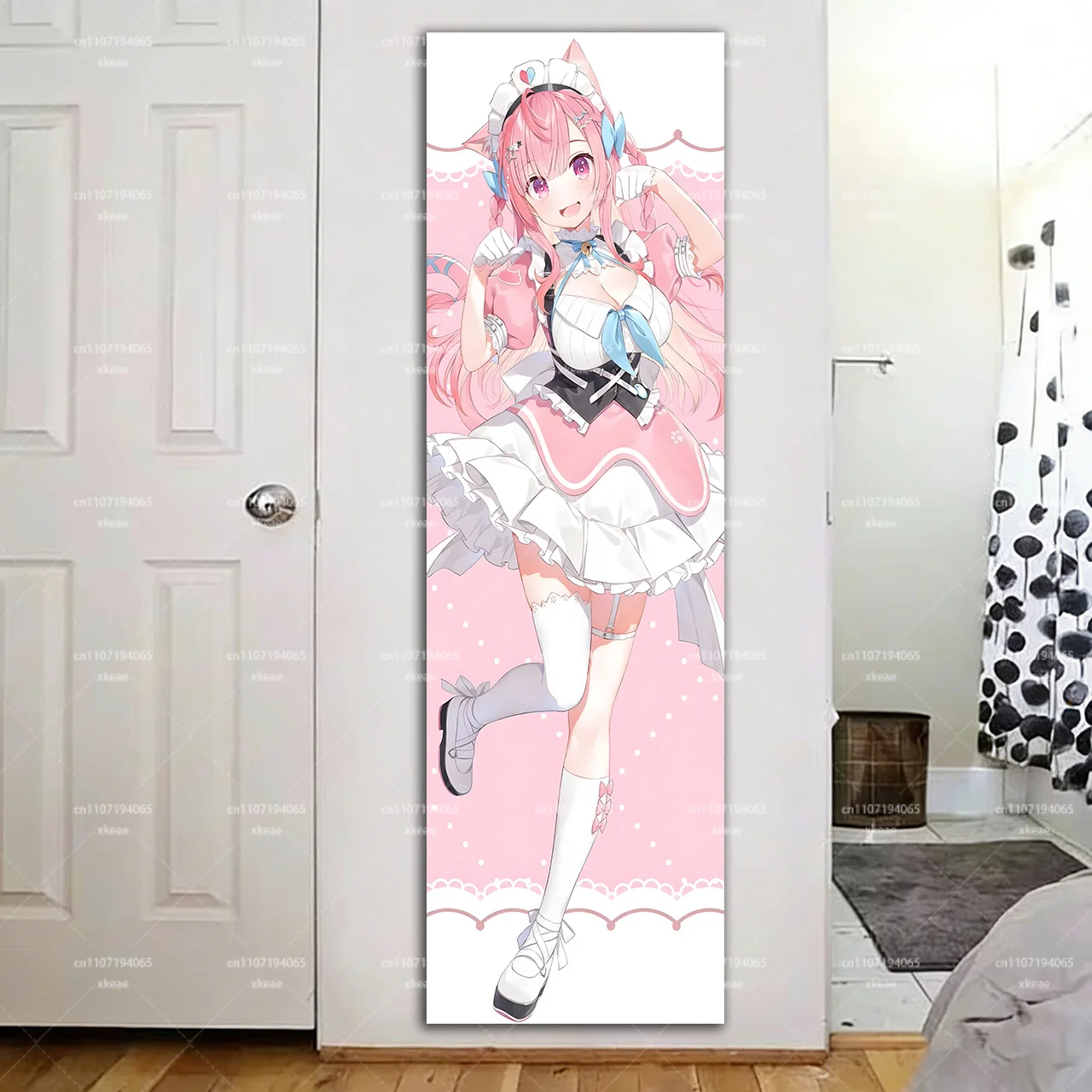 Cute Pink Neko Maid Anime Long Vertical Large Tapestry, Large Wall Tapestry, Kawaii Room Decoration Items for Bedroom Dorm