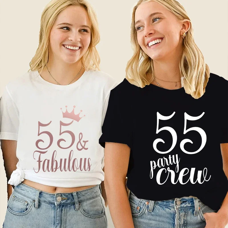 Women Fashion T-shirts 55th Birthday Party Shirt Women Short Sleeve Tee Clothing 55 Fabulous Mom Birthday Gift for Women Tops