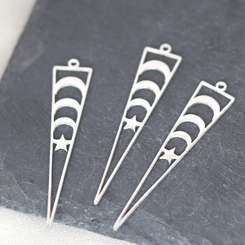 3pcs Trendy Triangle Moon Phase Star Stainless Steel Pendant Charms for Jewelry Making DIY Craft Earrings Necklace Women Finding