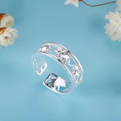New fine fashion 925 Sterling Silver Elephant Rings for Women adjustable Wedding happy Party Gift Street all-match jewelry