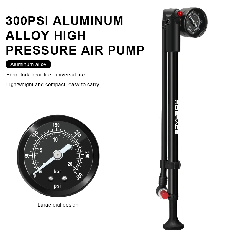 Bicycle Pump Bike Air Shock Pumps With Gauge High-pressure Portable Hand Tire Air Inflator For Fork Schrader Presta Valve AV FV