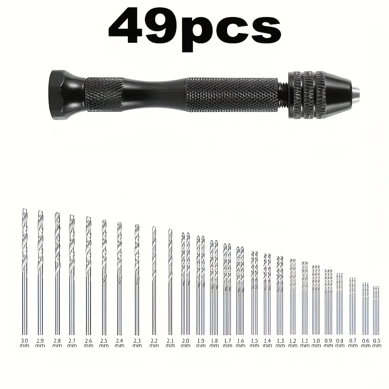 

49pcs Ergonomic Aluminum DIY Hand Drill Kit, Featuring a Keyless Chuck And Alloy Drill Bits - Precision Craft Miniature Tools