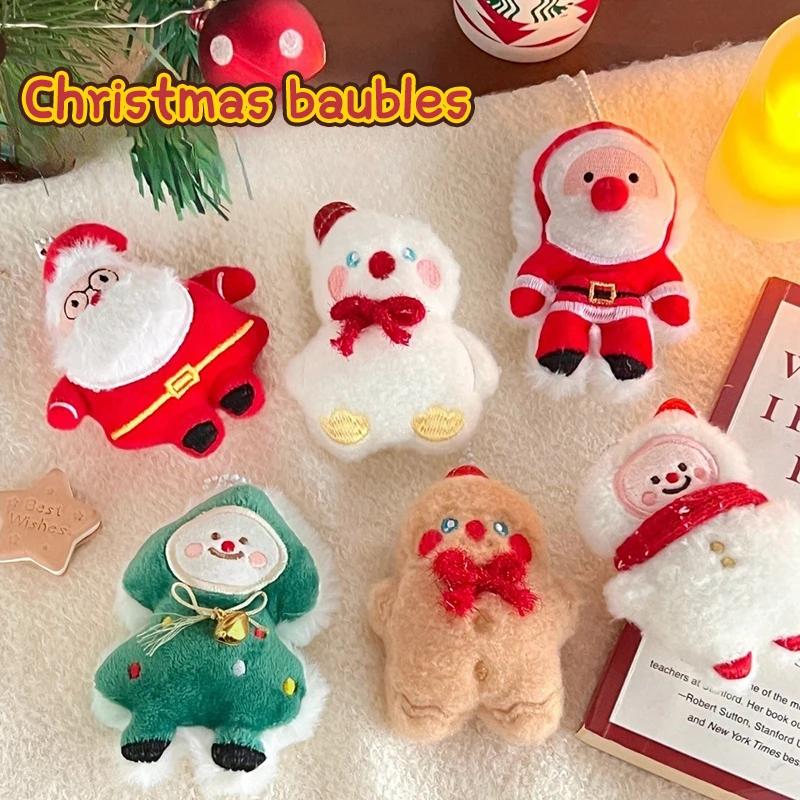 Christmas Plush Keychain Toy Christmas Tree Santa Claus Snowman Socks Stuffed Doll Pendant Backpack Bag Decor