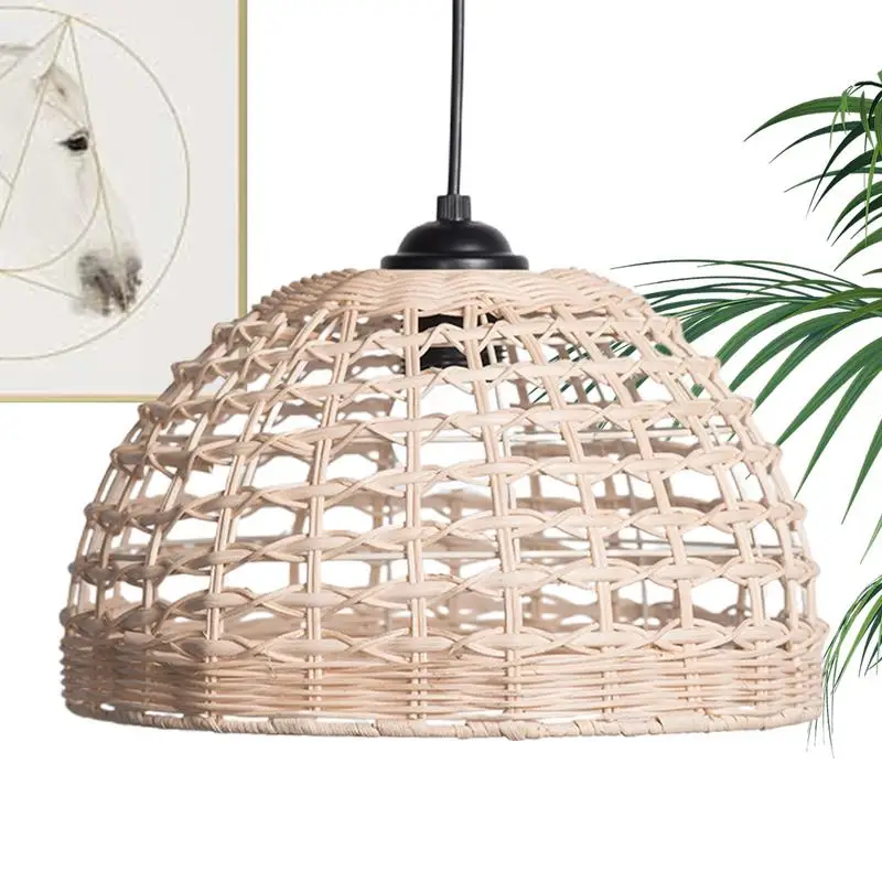 

Rattan Pendant Lamp Shade Hand Woven Lampshade Light Fixture Chandelier Ceiling Pendant Lights Cover Home Decor