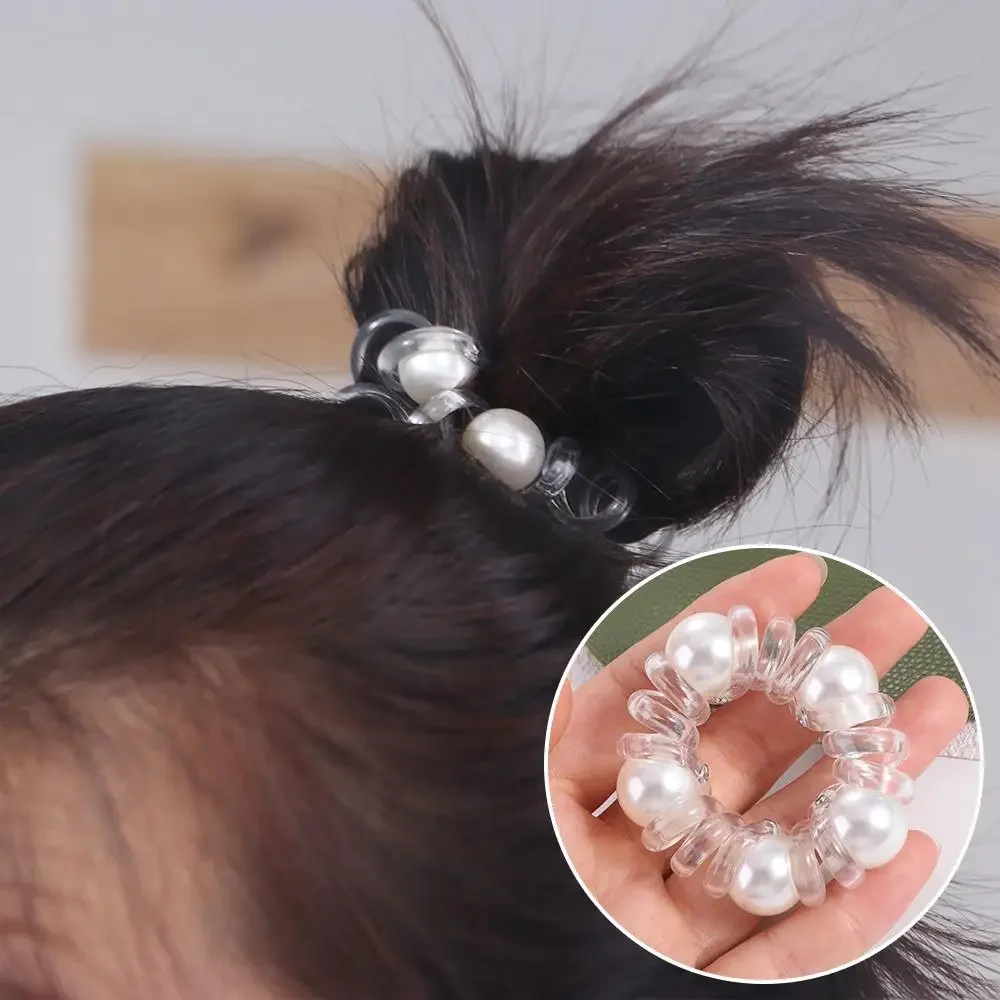 

TPU Telephone Line Hair Rope Elastic Scrunchies Transparent Hair Ring Rubber Band Korean Style Pearl Ponytail Holder