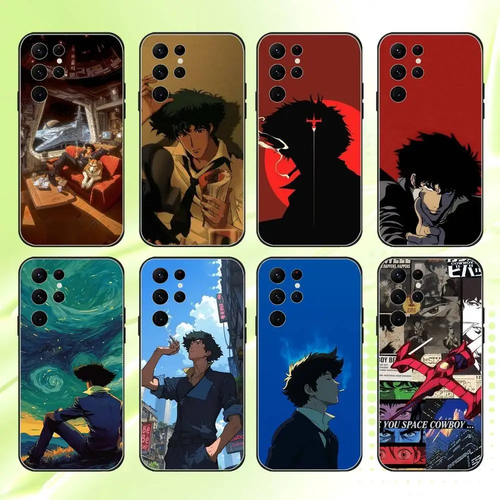 

C-CowboyS B-Bebop Spike Phone Case For Samsung S 25,24,23,22,30,21,10,9,Ultra,Plus,Lite,FE,4,5G Black Soft Case