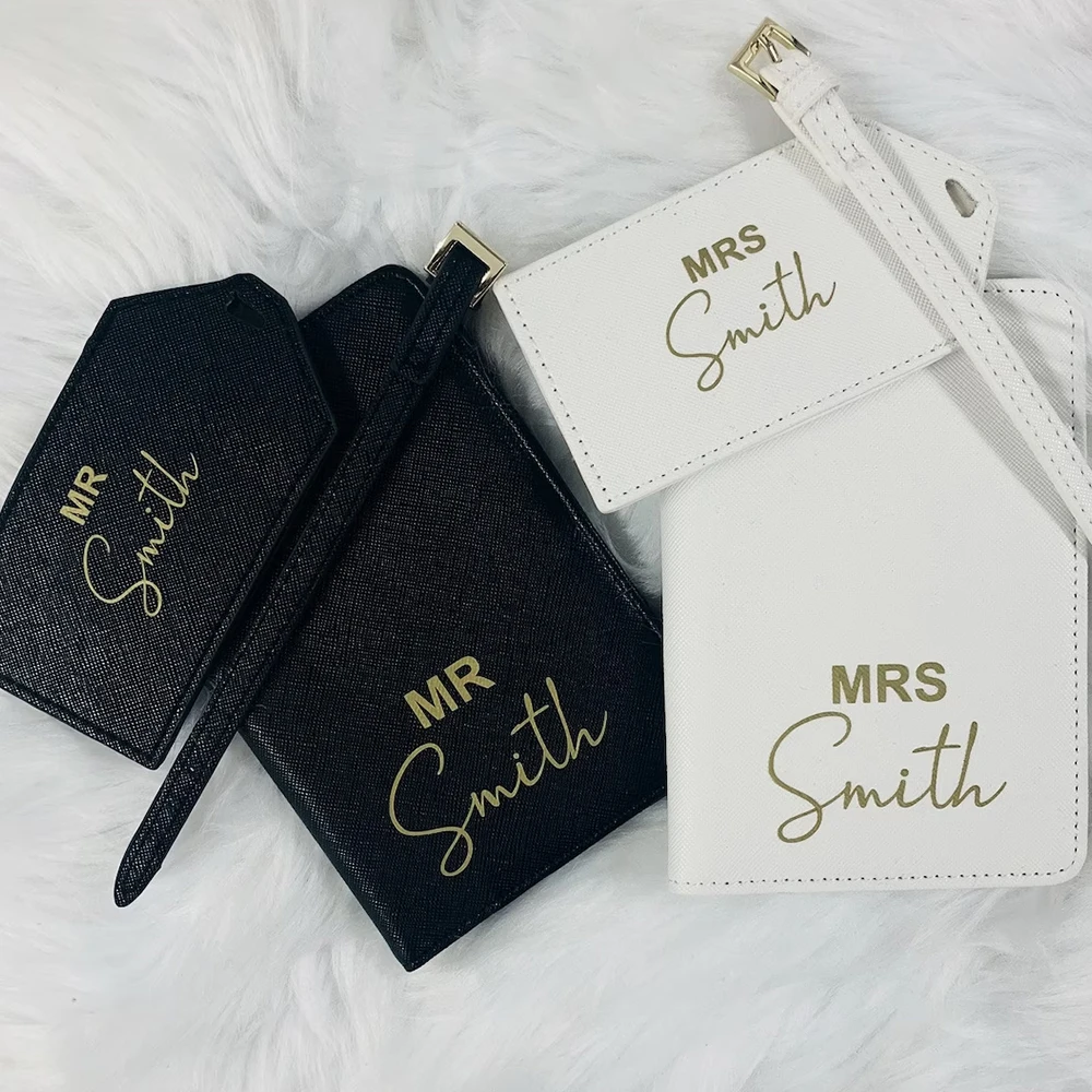 Personalised Passport Holder Custom Mr & Mrs Bridal Party Gifts Boutique Travel Set Luggage Tag Honeymoon Valentines Gift