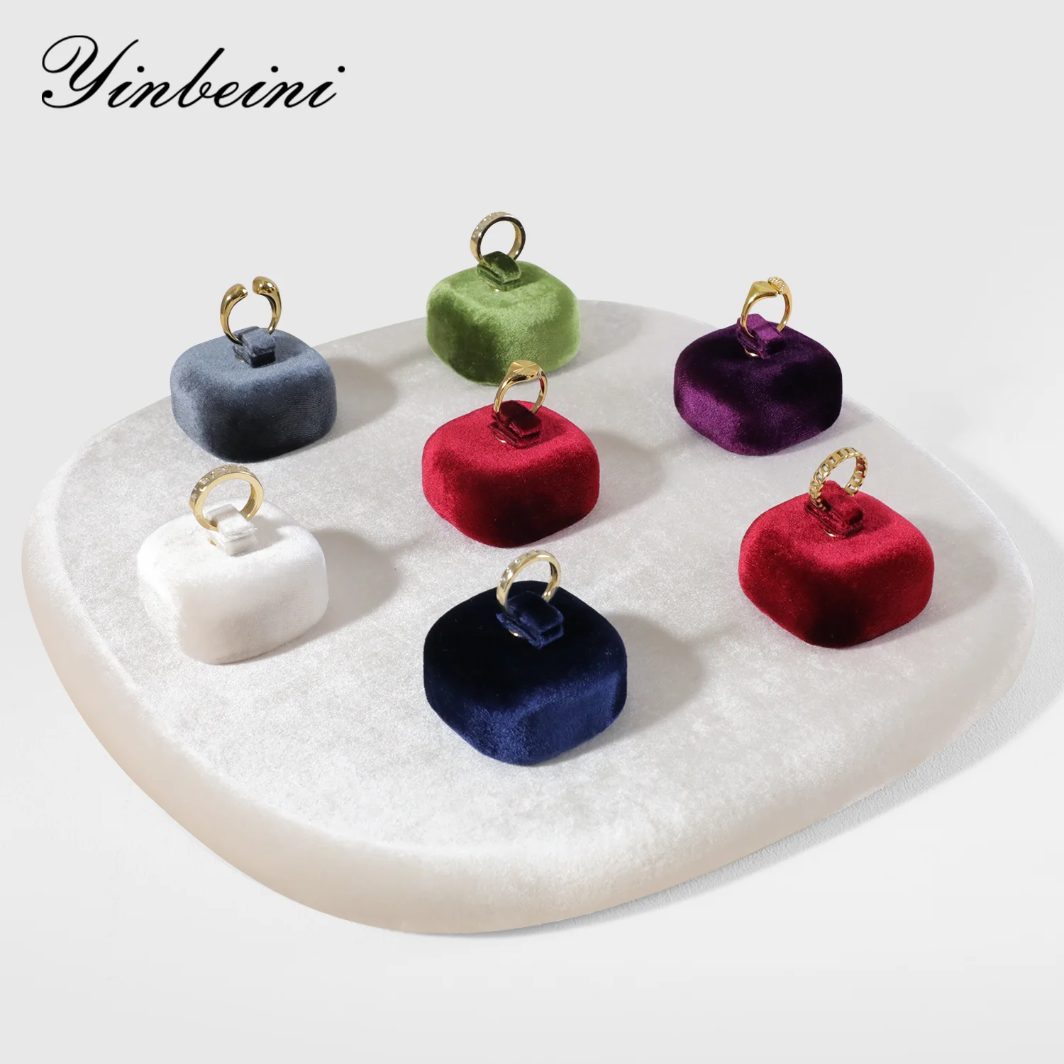 Yinbeini Velvet Jewelry Ring Earring Display Stand Counter Window Showcase Props For Boutique Retail Store TB011