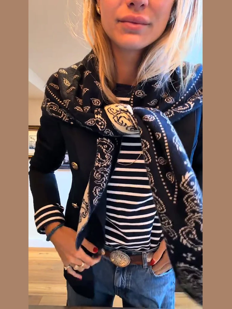 

Модный жаккардовый вязаный шарф-палантин для женщин, универсальный аксессуар, весна-лето 2026, повседневные уличные шали для женщин