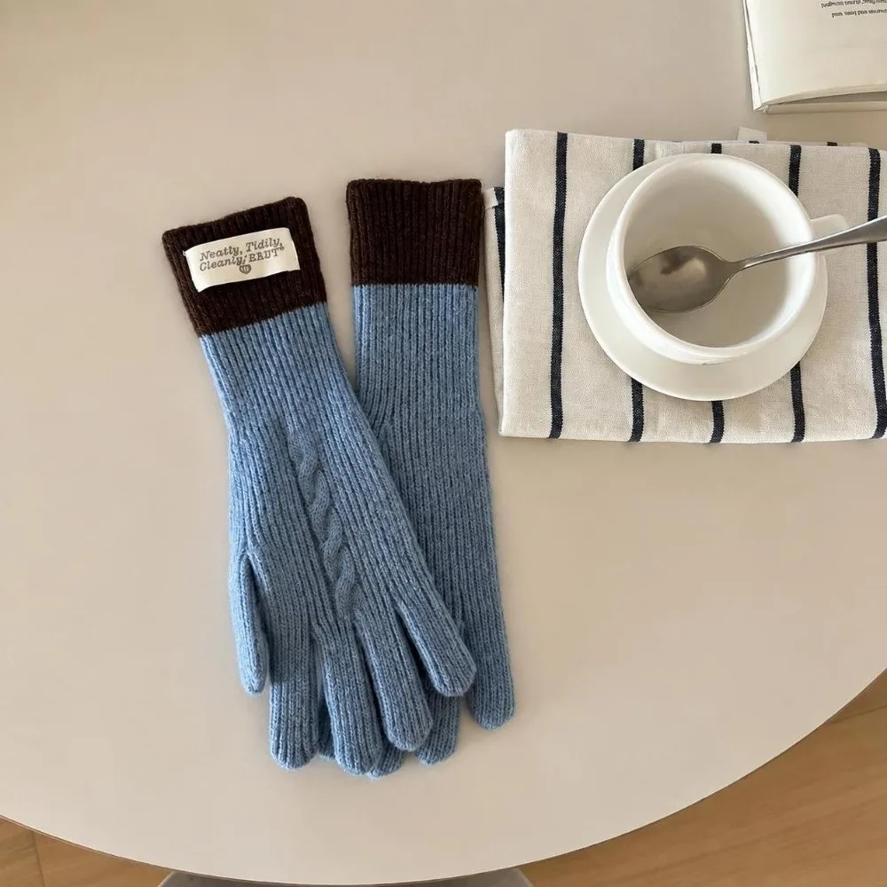 Casual Polyester Cable Knitted Gloves Warm Lining One Size Fit Full Finger Gloves Stretchy Touch Screen Winter Gloves For Unisex