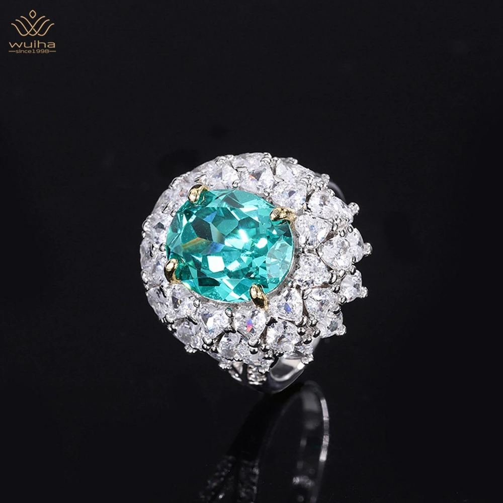 

WUIHA Luxury 925 Sterling Silver 10*12MM Paraiba Sapphire Faceted Gemstone Ring For Women Anniversary Gift Jewelry Drop Shipping