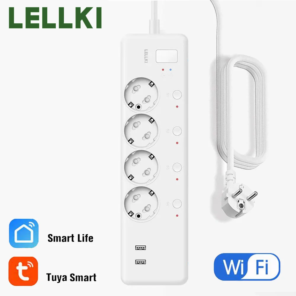 

LELLKI Wifi Power Strip Energy Monitoring Smart USB Socket 220V Eu Korea Plug Tuya Smart Life Alexa Google Home Yandex Alice