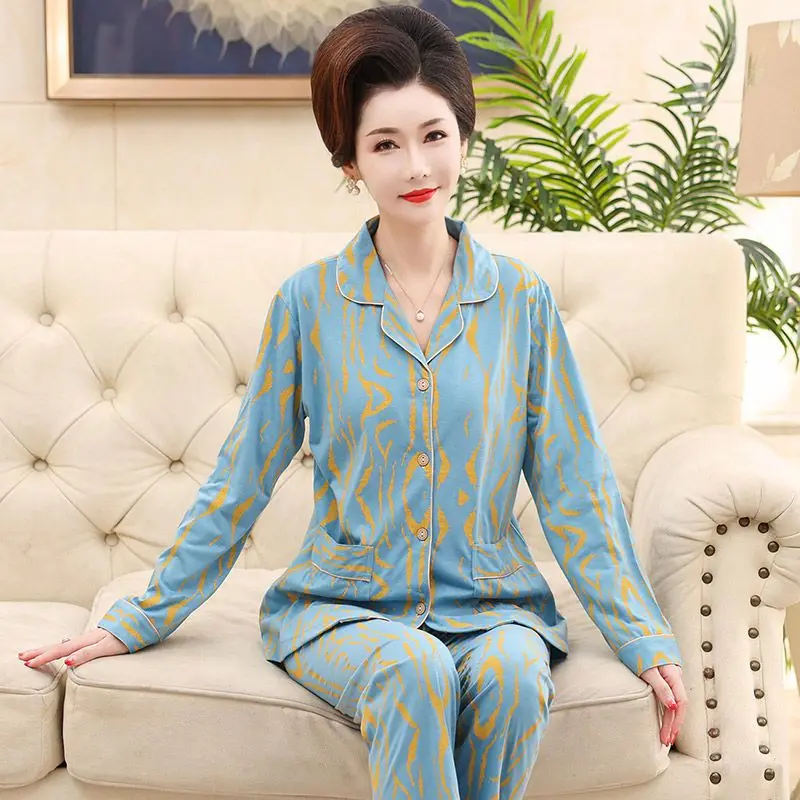 Pure Cotton Pajamas Ms. Spring and Autumn Long Sleeve Top Grade Cotton Cloth Large Size Autumn and Winter Thin A Loungewear Set