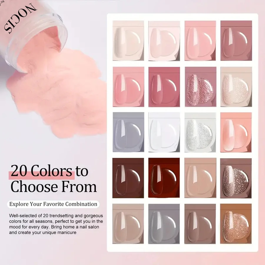 طقم مسحوق غمس 33 قطعة، 20 لونًا من الأكريليك الوردي والرمادي، نظام مسحوق غمس أساسي مع قاعدة ومعطف علوي #4