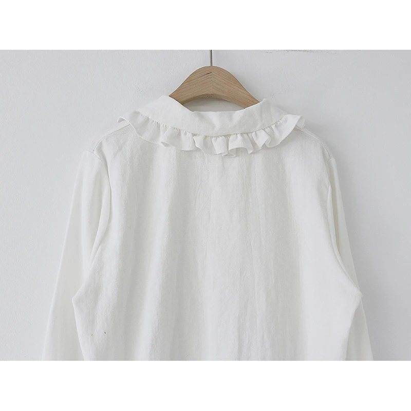Ruffles Blouse Shirt Women 2022 Button Preppy Style Peter Pan Colla Blouses Ladies Long Sleeve White Woman Clothes Chemise Femme