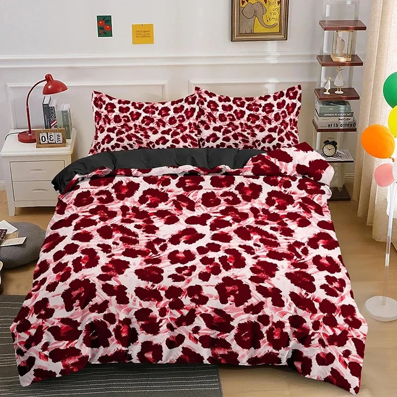 Conjunto de cama com estampa de leopardo, capa de edredom de pele animal para crianças, adolescentes e adultos, capa de edredom de poliéster com fronha