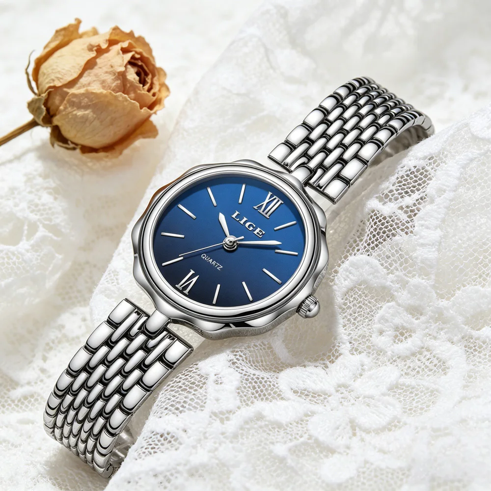 LIGE Luxus-Damenuhren, elegante, modische goldene Uhr für Damen, originelle, einfache, wasserdichte Quarz-Armbanduhr für Damen