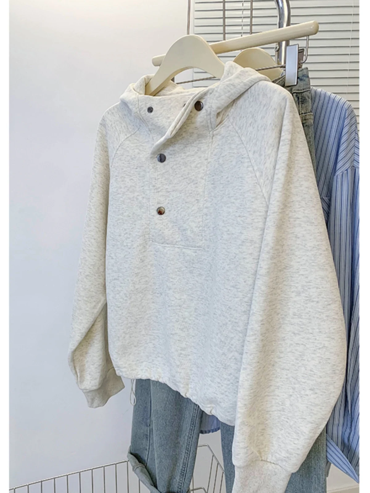 American Sle-Sudadera con capucha holgada y informal para mujer, Top con cuello levantado, diseño de talla pequeña, otoño e invierno