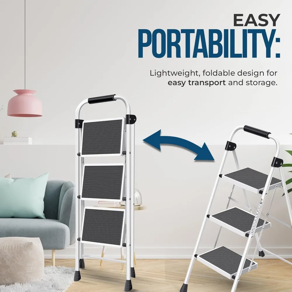 مقعد قابل للطي بثلاث خطوات مع دواسة واسعة مضادة للانزلاق، قوي للاستخدام المنزلي والمكتبي #5