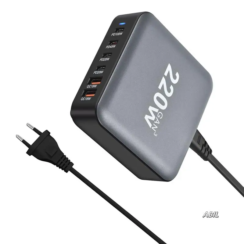 

New 220W Gan Desktop Charger 6-Port USB Type C PD Charger Fast Charge 3.0 Fast Charger Mobile USB Charger
