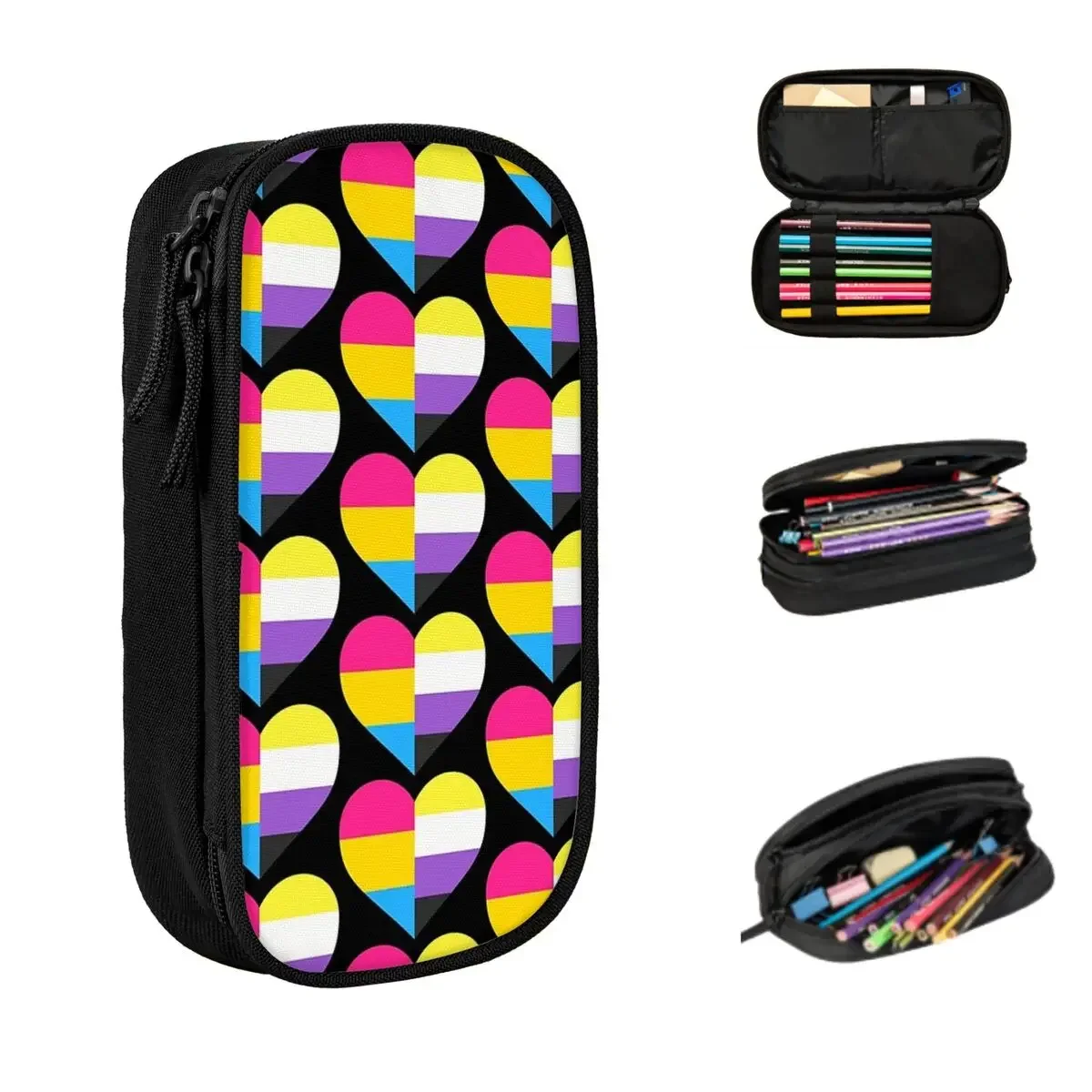 Pan And Nonbinary Pride Heart Pencil Cases Large Storage Pen Bags Pen Box Pencil Pouch For Boys Girls Students Stationery School