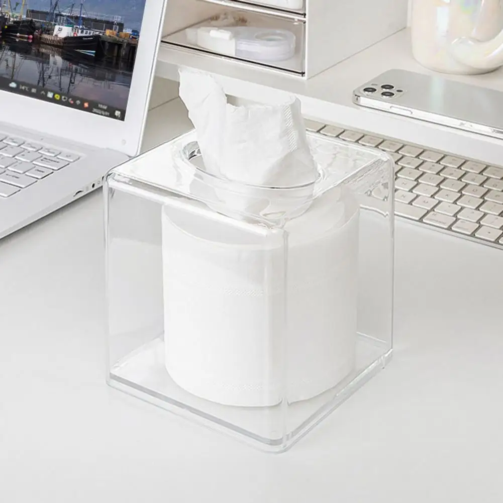 Clear Acrylic Tissue Box Square Round Tissue Storage Box Dispenser Paper Napkin Container Organizer Home Bathroom Tissue Holder