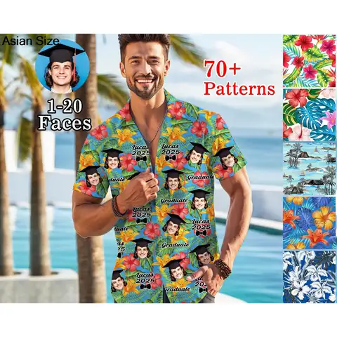 2025 camisas havaianas de formatura personalizadas, presente de festa de graduação, unissex, faça você mesmo, blusas faciais, logotipo personalizado, texto, camisa de praia