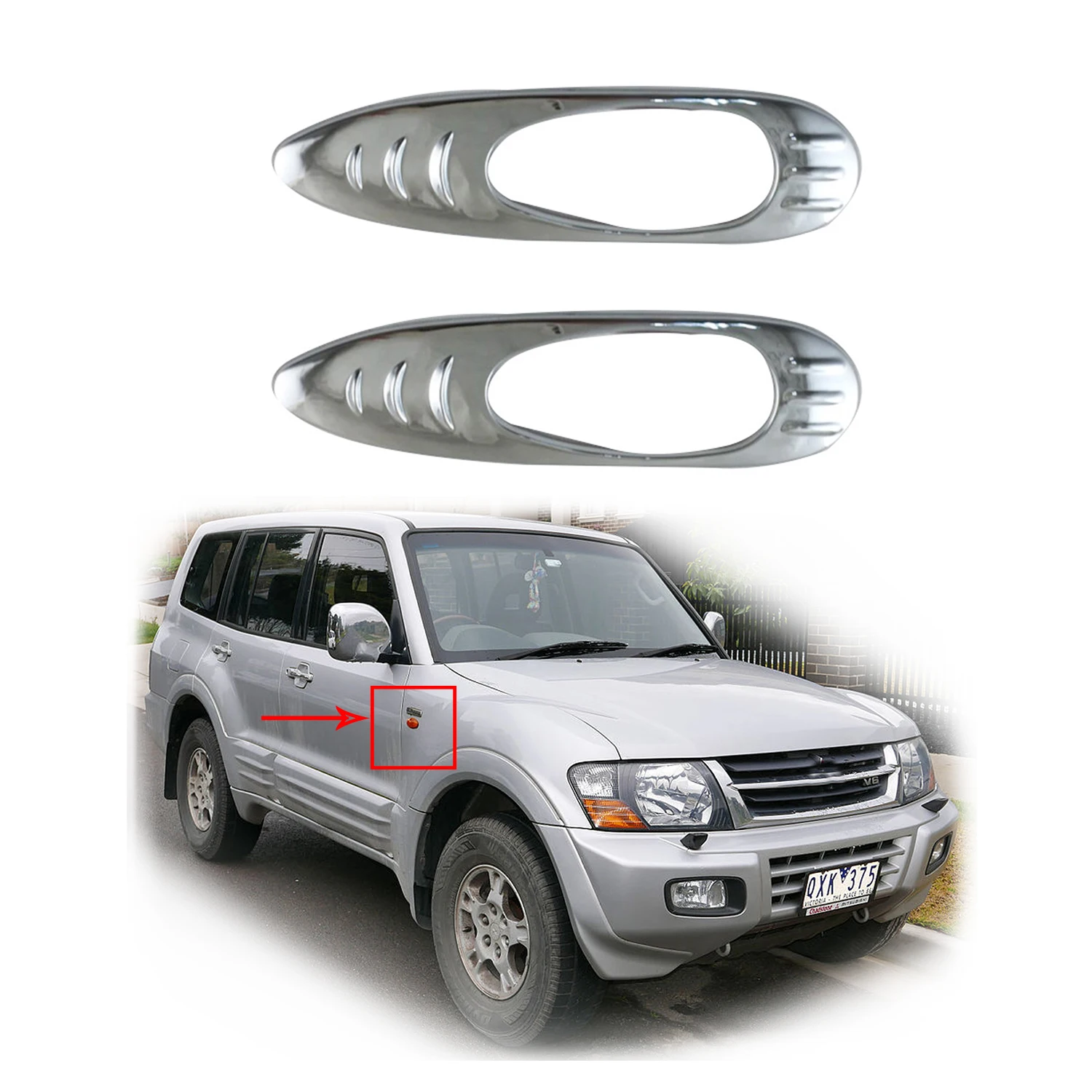 

New ABS Chrome Car Accessories Plated Door Side Lamp Cover Trim Paste Style 2001 2002 2003 2004 2005 For Mitsubishi Pajero V73