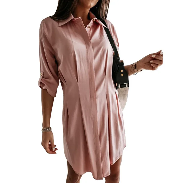 Taille haute Vintage décontracté femmes t-shirt Dr Street Sle Polyester couleur ort jupe simple bouton fermeture Dr