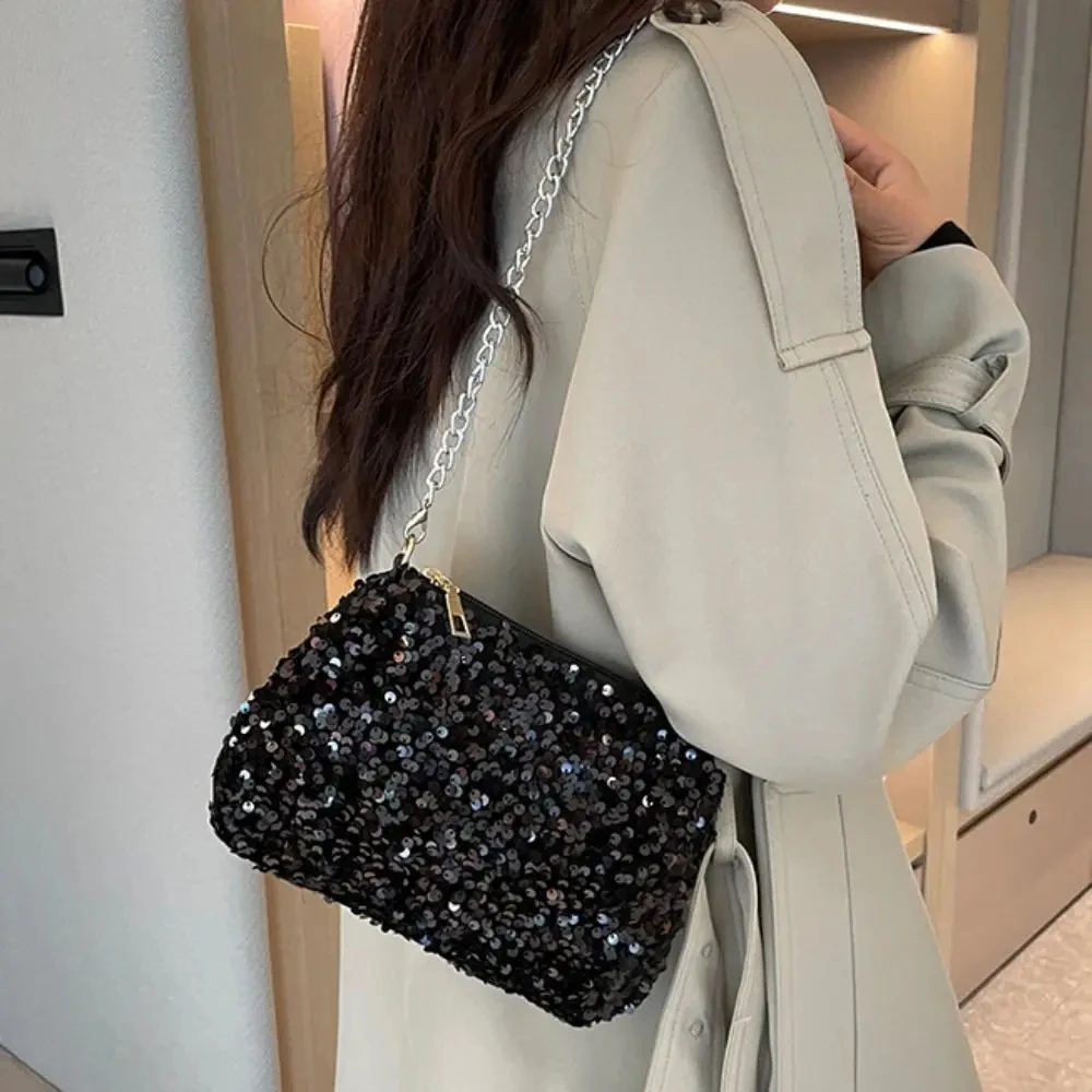Einfarbige Umhängetasche mit Pailletten, einfache INS-Kette, Pailletten, Umhängetasche, Tasche, Handytasche, kleine quadratische Tasche, Dinner-Party – Detail 20
